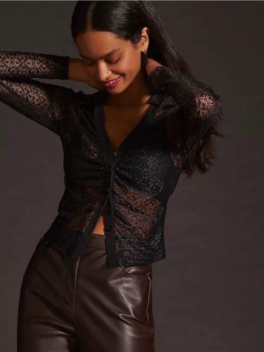 Anthropologie  Maeve Drapped shell black sheer top size S (j6)